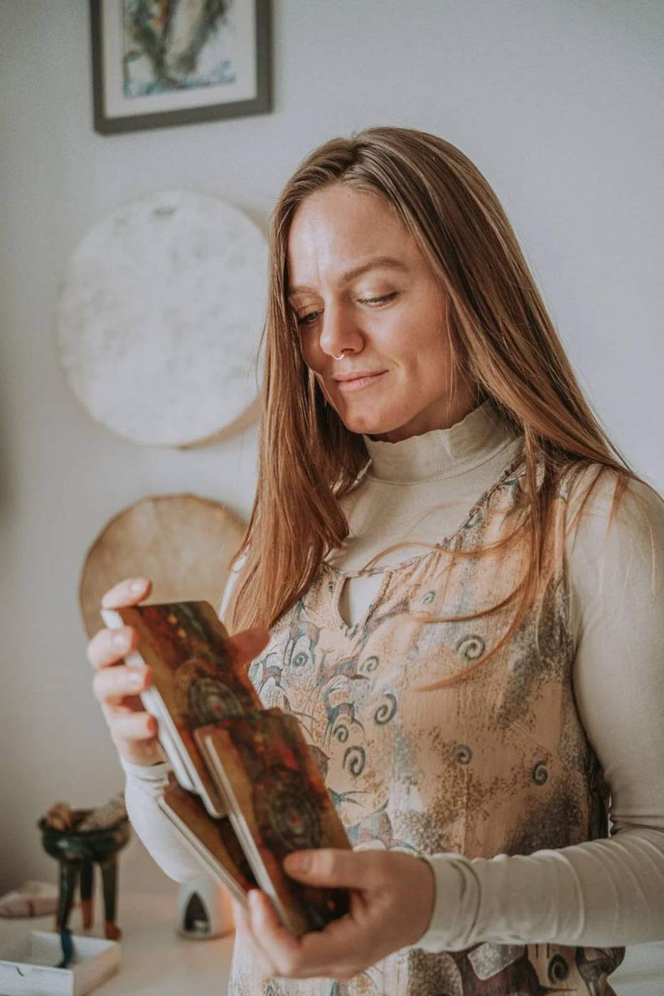 Cassandra reading in her studio